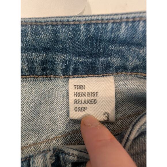 Eunina Tobi High Rise Relaxed Crop Jeans Size 3 Distressed Light Wash Denim - Picture 4 of 5